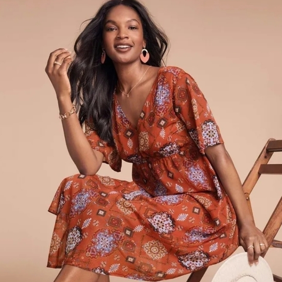 Maurices Medallion Midi Womens V-neck Dress Sz Large - Picture 11 of 11